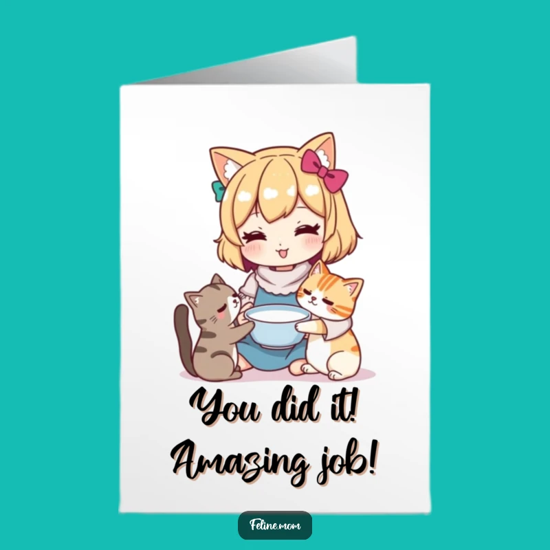 Free Printable Kawaii Cat Lady Congrats Card: Fun Downloadable Gift for Any Achievement