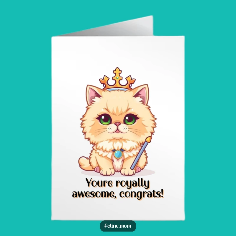 Free Printable Royal Cat Congratulations Card: Majestic Persian Feline Downloadable
