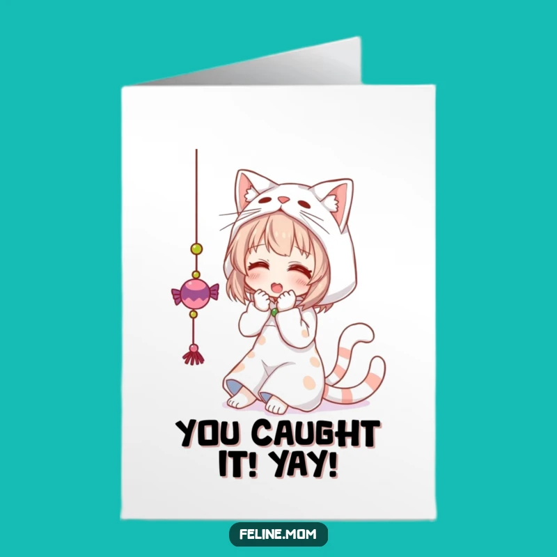 Free Printable Congrats Card: Whimsical Cat Woman Toy Play Downloadable