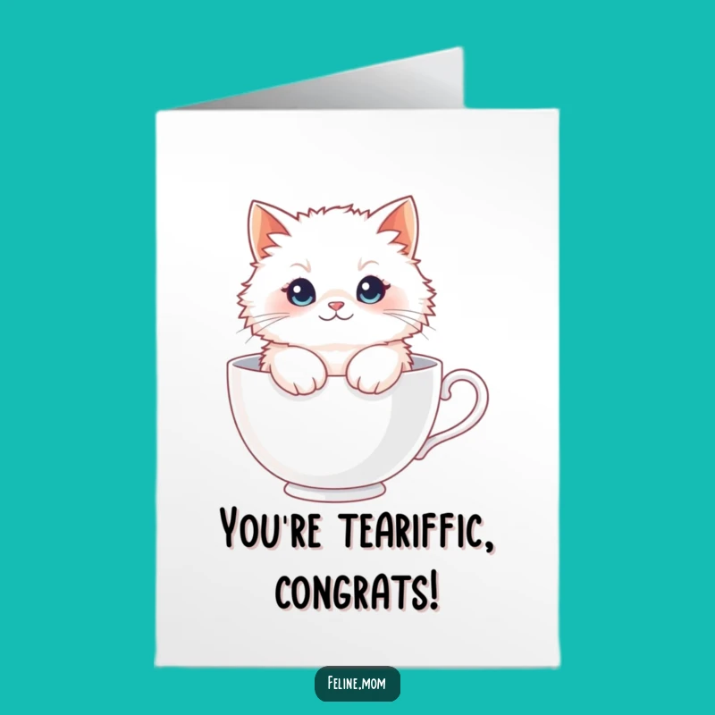 Free Printable Congrats Card: Cat's Cozy Teacup Achievement