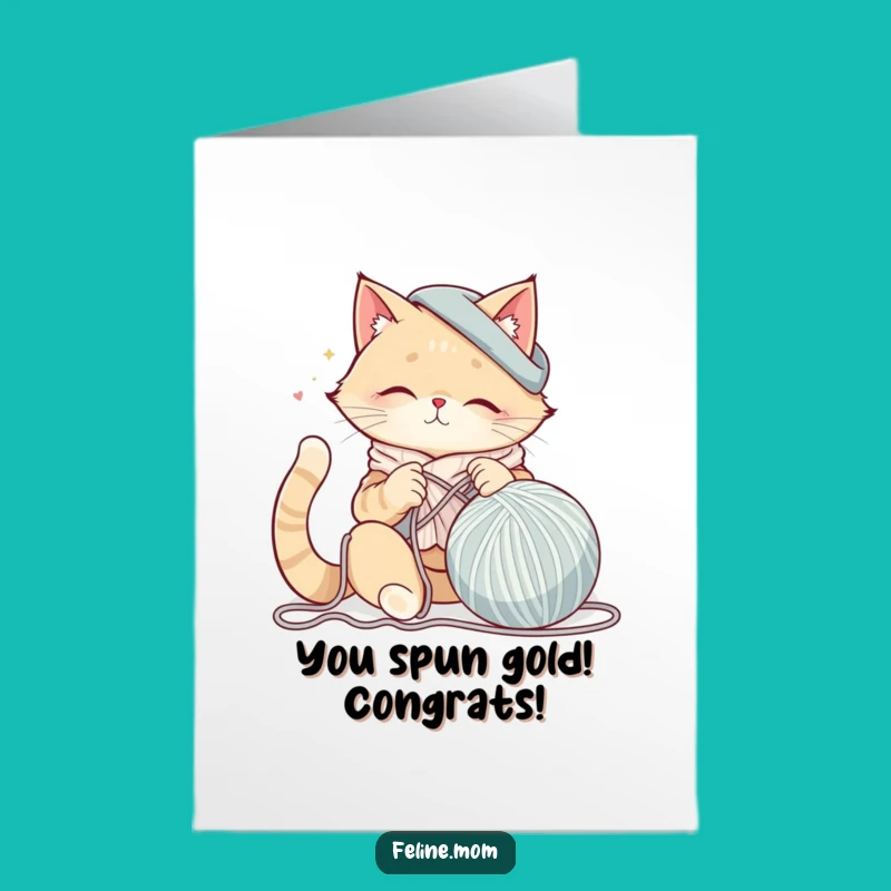 Free Printable Cat Lady Congrats Card: Knitting Success Downloadable Gift