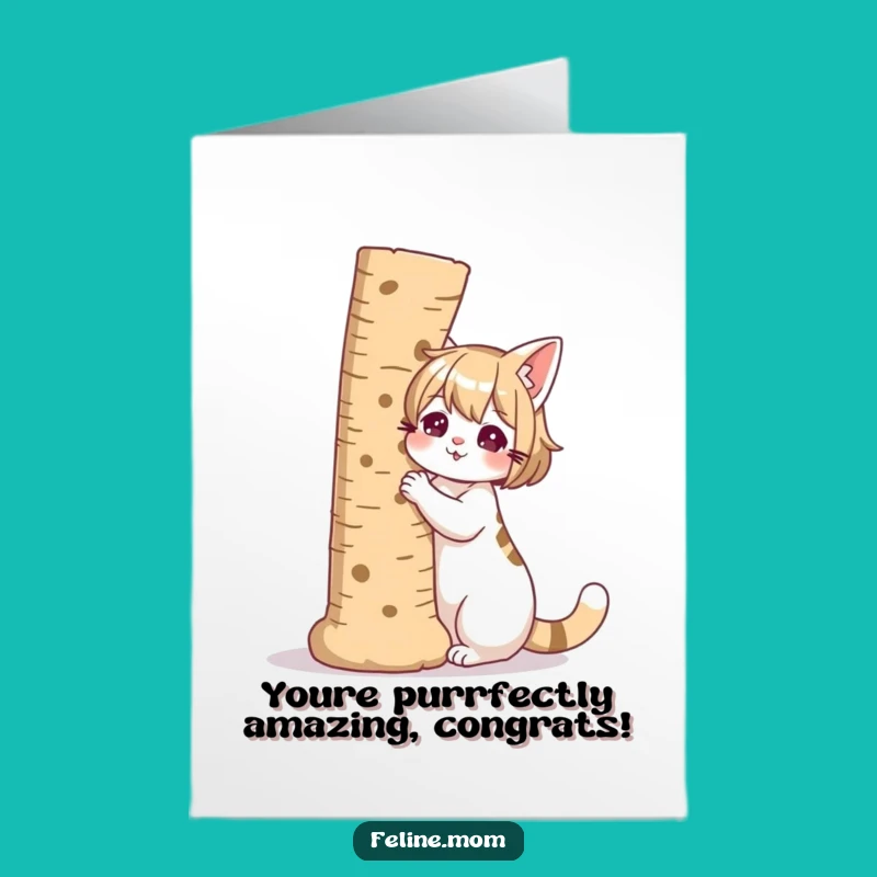 Free Printable Congrats Card: Cat Lady & Giant Scratch Post, Funny Downloadable Gift