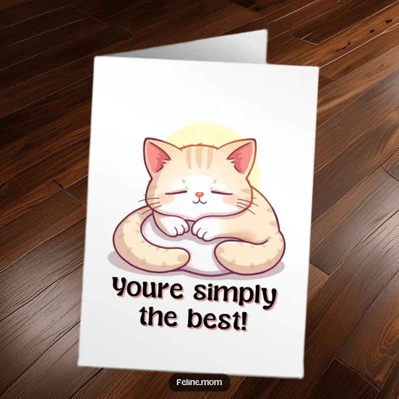 Funny free printable congratulations card: A contented cat naps peacefully in a sunbeam, embodying relaxation.