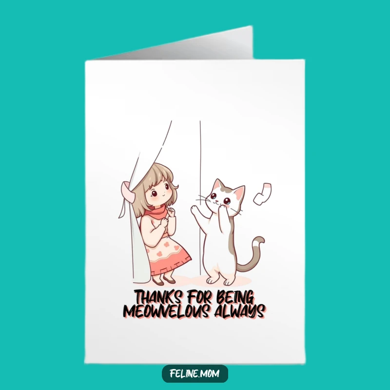 Free Printable Thank You Card: Cat Lady & Curtain Cat, Witty Downloadable Gift