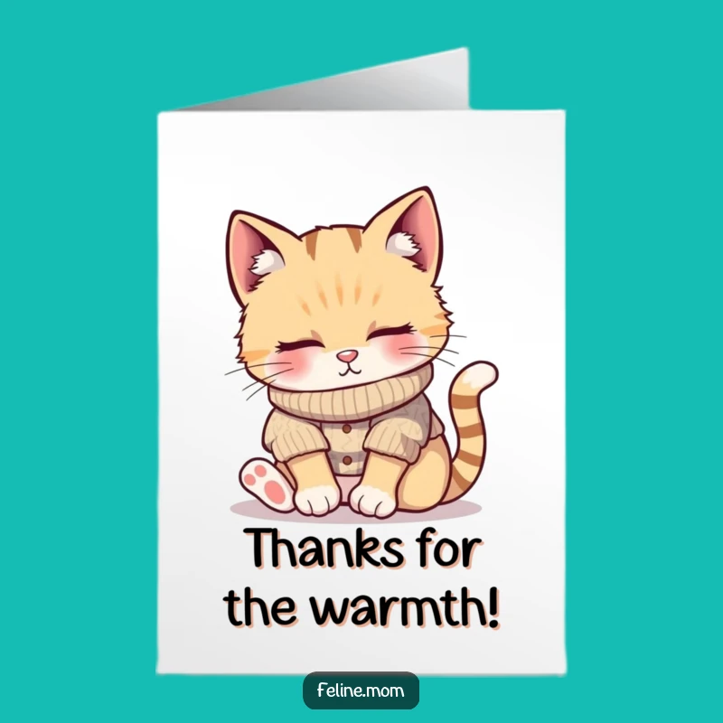 Free Printable Thank You Card: Cozy Cat Sweater Napping Downloadable Gift