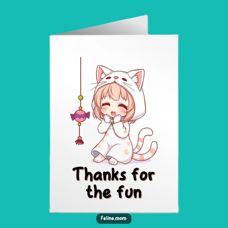 Free Printable Thank You Card: Playful Cat Woman Toy Thank You Downloadable