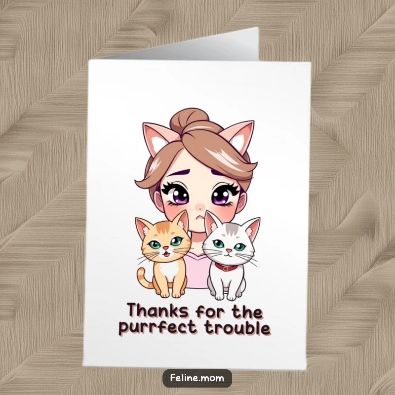 Funny free printable thank you card featuring a woman's knowing smirk and a mischievous cat, perfect for a cheeky thank you.