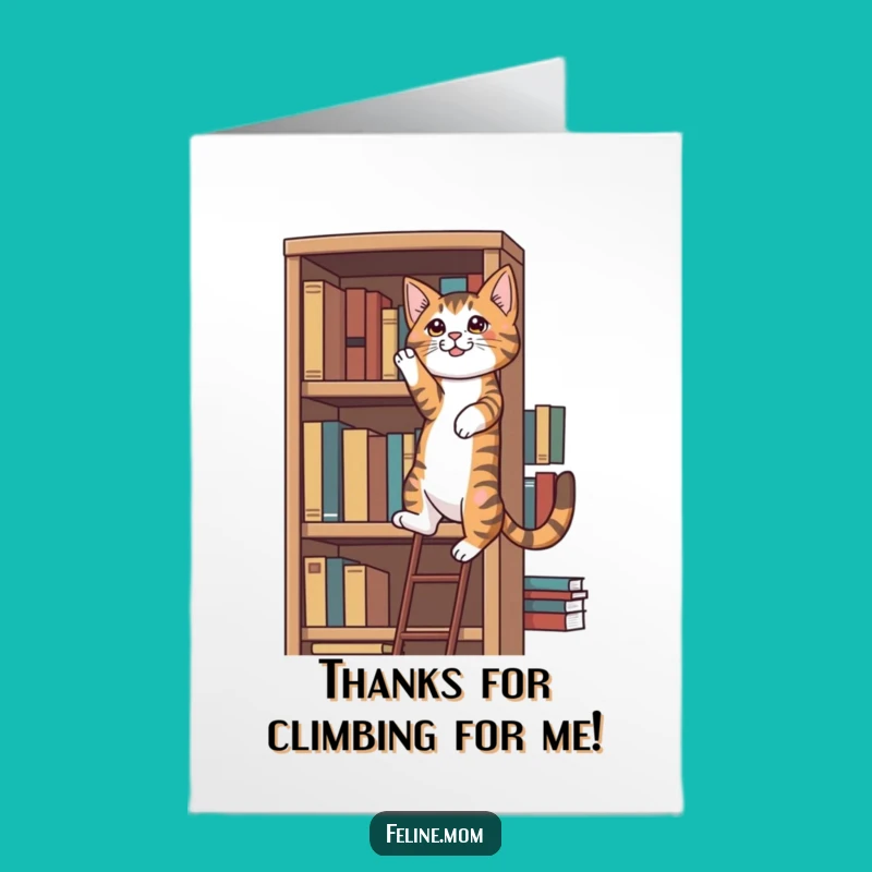 Free Printable Thank You Card: Tabby Cat Bookshelf Effort Downloadable