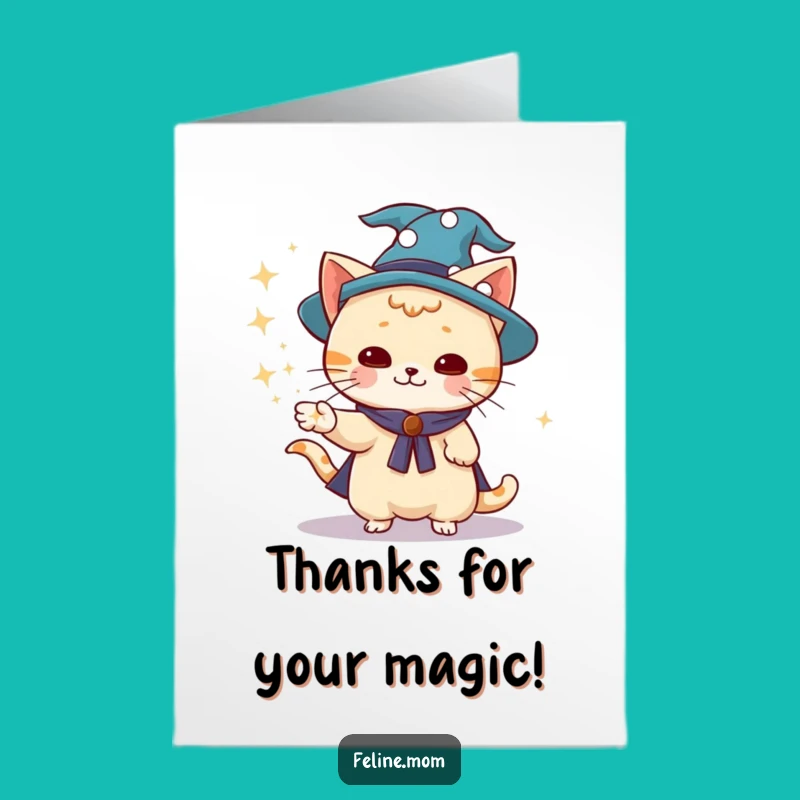Free Printable Wizard Cat Thanks Card: Sparkle & Gratitude, Downloadable Fun
