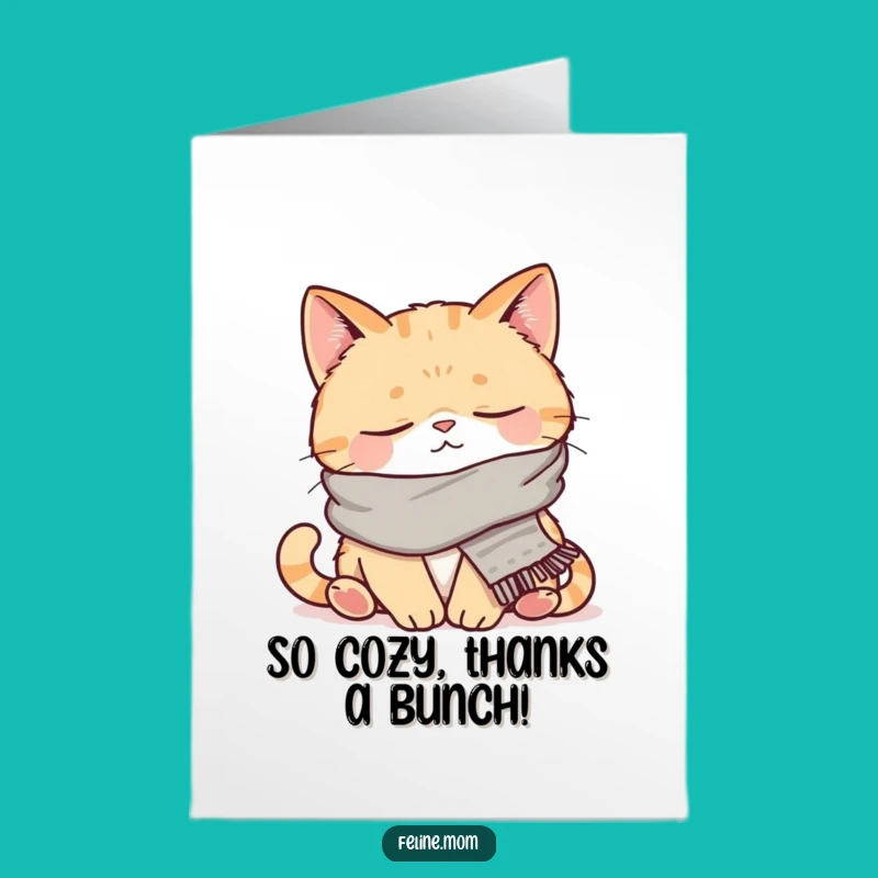 Free Printable Napping Cat Thank You Card: Cozy Scarf Funny Downloadable