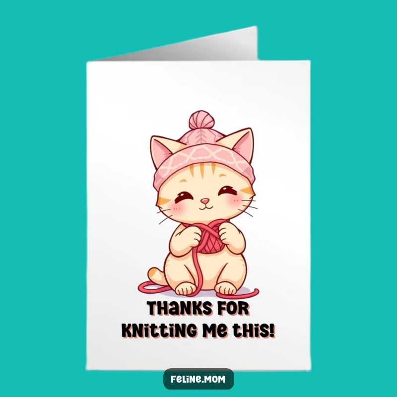 Free Printable Thank You Card: Knitting Cat Yarn Hat Appreciation Downloadable