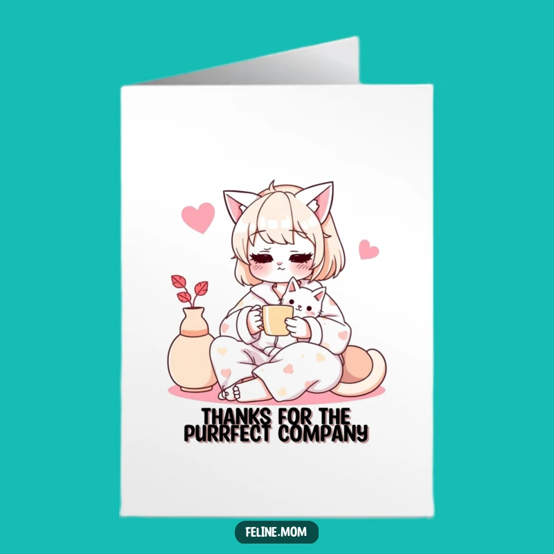 Free Printable Cat Lady Thank You Card: Cozy Tea Time Gratitude Downloadable Gift