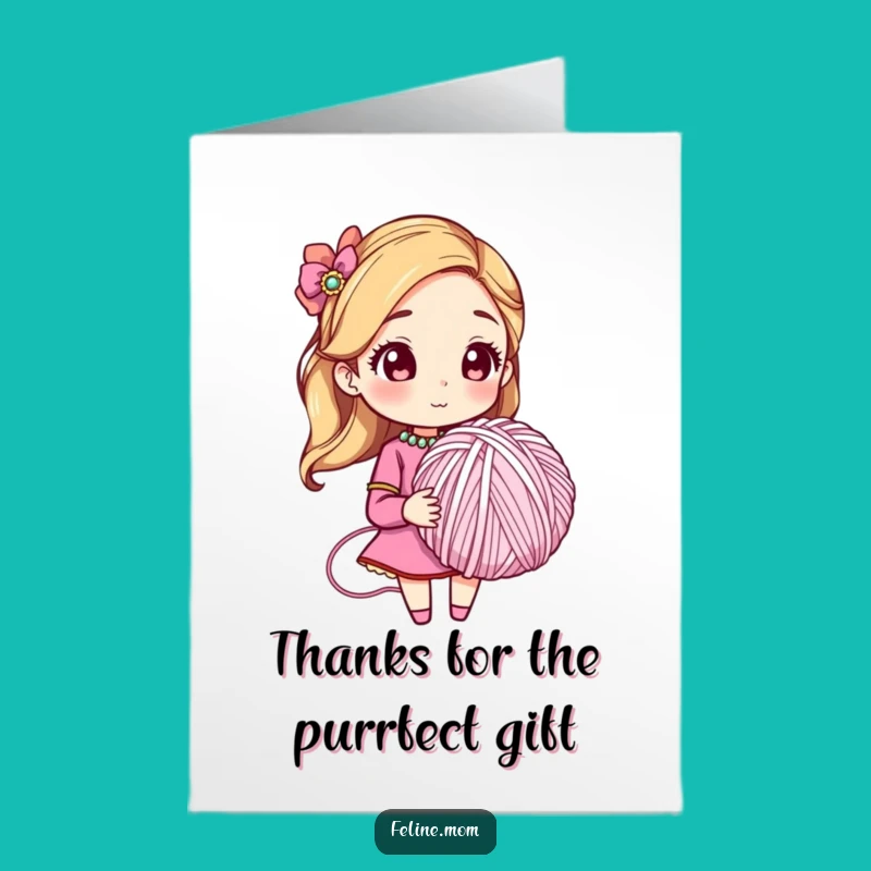 Free Printable Thank You Card: Chic Cat Lady Yarn Enthusiast Downloadable Gift