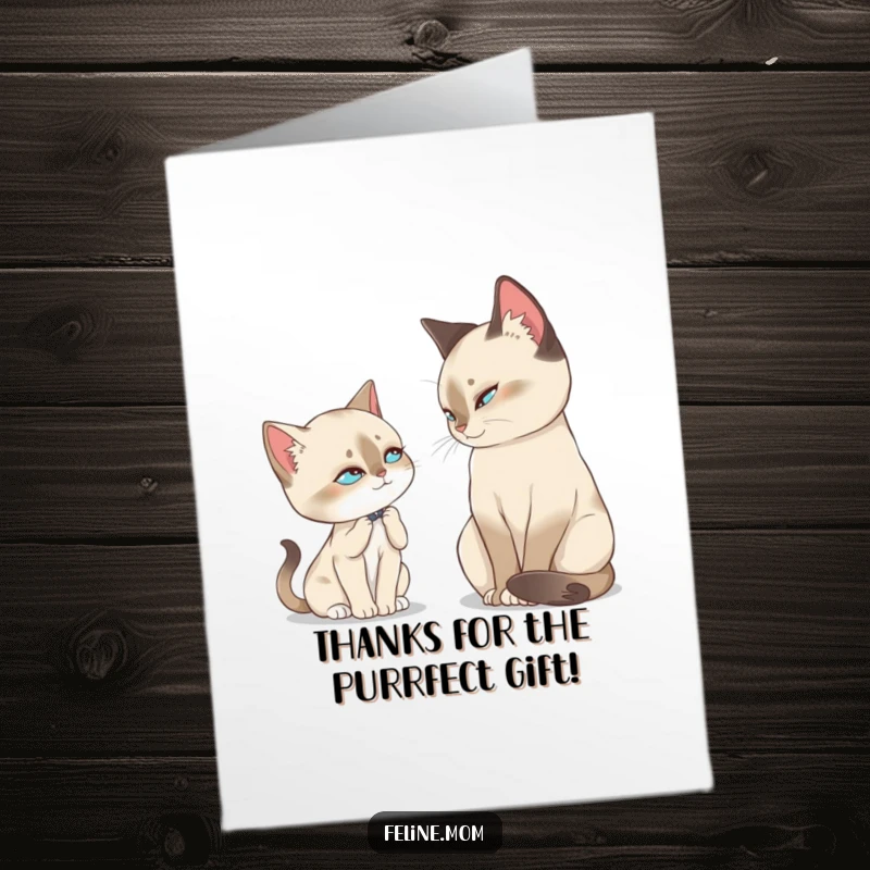 Funny Free Printable Thank You Card: A regal Siamese cat offers a slow blink, a silent thank you from a cat lover's perspective.