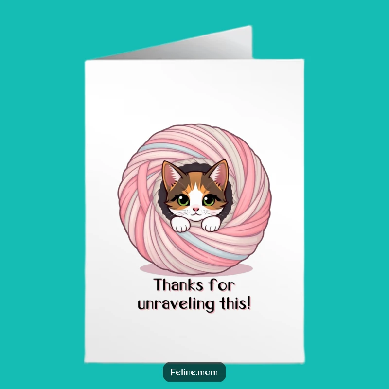 Free Printable Thank You Card: Calico Cat Yarn Ball Peek Downloadable