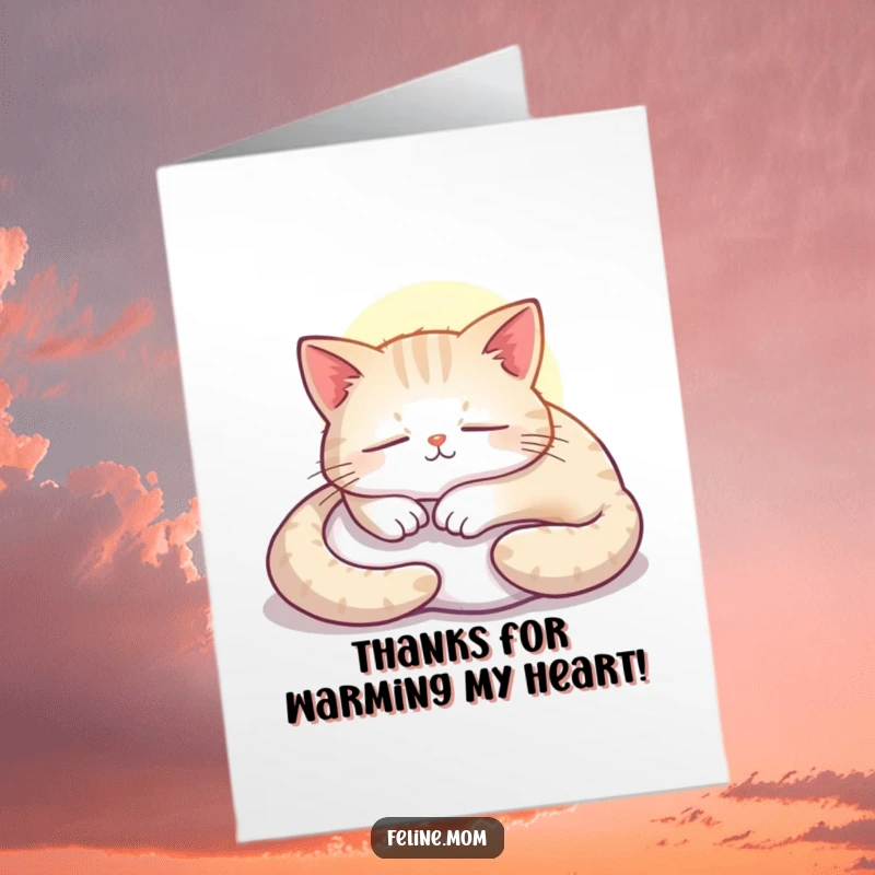 Funny free printable thank you card: A contented cat naps serenely in a sunbeam, conveying peaceful thanks.