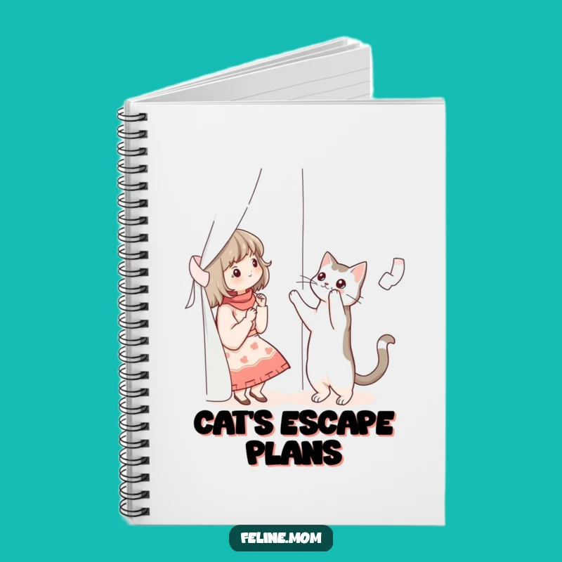 Funny Cat Lady Curtain Cat Notebook - Journal for Feline Adventures & Ideas