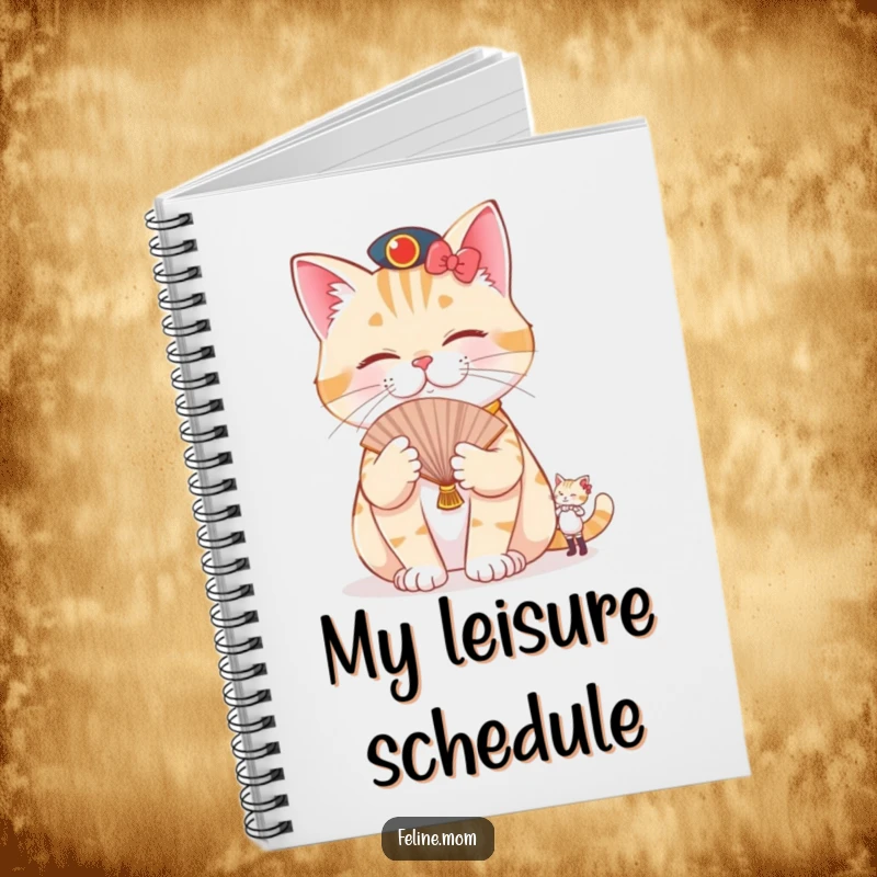 Funny pampered cat notebook featuring a cat being fanned by a tiny attendant, perfect for jotting down thoughts with hilarious, luxurious flair.