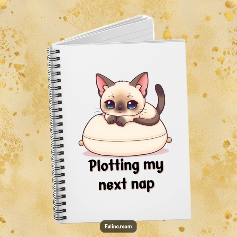 Funny Siamese Cat Notebook with an elegant cat lounging, ideal for jotting down funny thoughts and creative ideas.