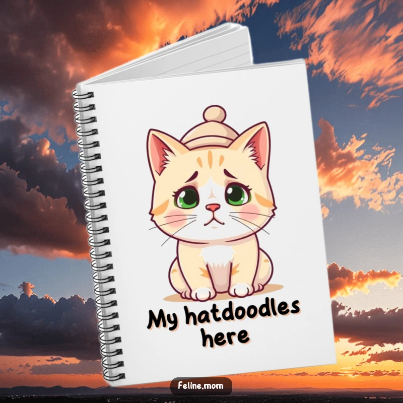 Funny Notebook: A confused cat with a hat on its head, perfect for jotting down your thoughts.