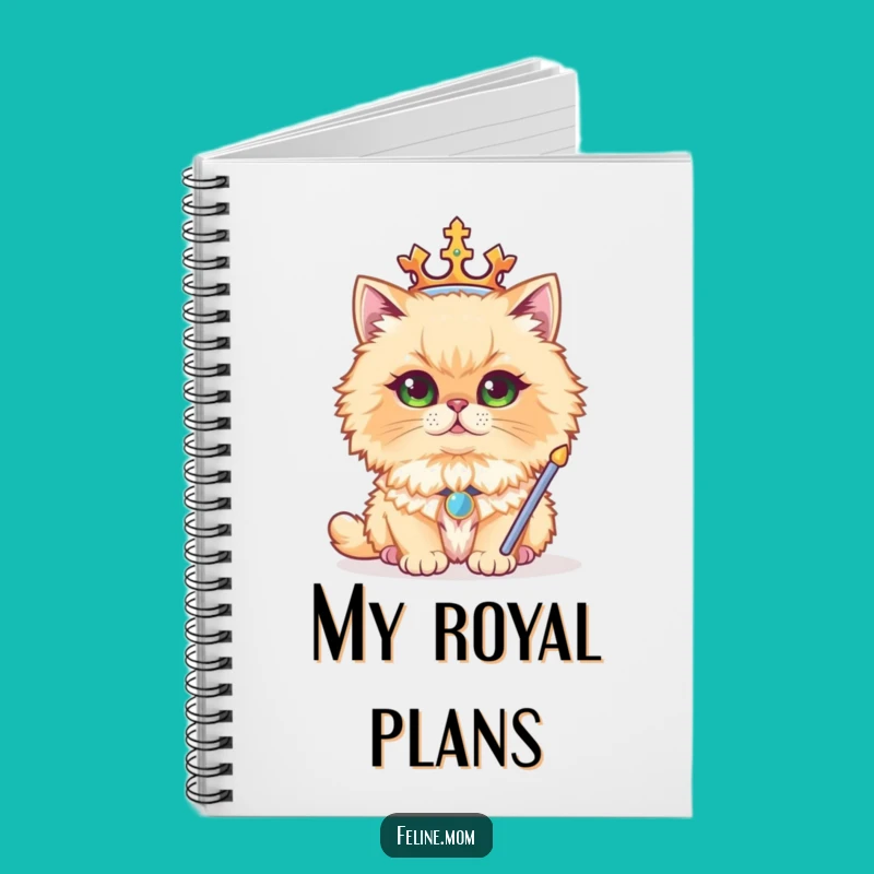 Funny Regal Persian Cat Notebook - Majestic Crown Sceptre Journal