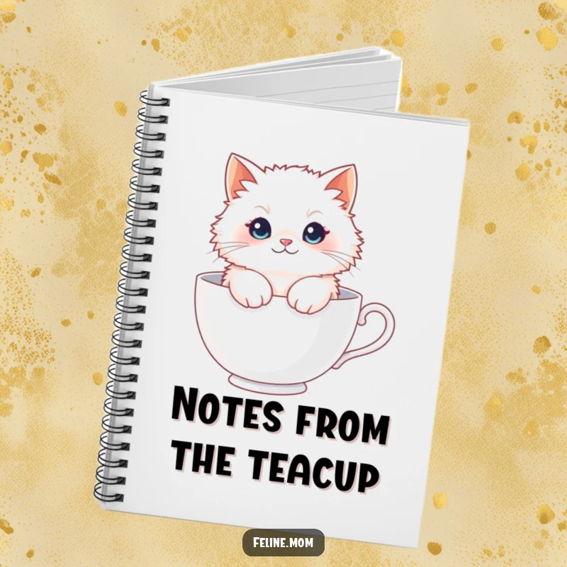 Funny Fluffy Cat Teacup Notebook: A cute white cat is nestled in a large teacup, ready to hold your notes and doodles.