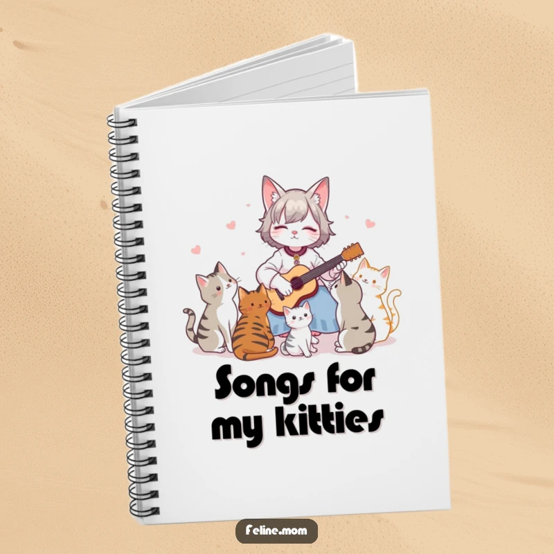 Funny Notebook: A cat lady with a guitar plays for cats, ideal for jotting down song lyrics or notes.