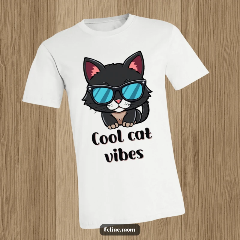 Funny T-Shirt of a black cat sporting sunglasses, exuding an air of mystery and undeniable coolness.
