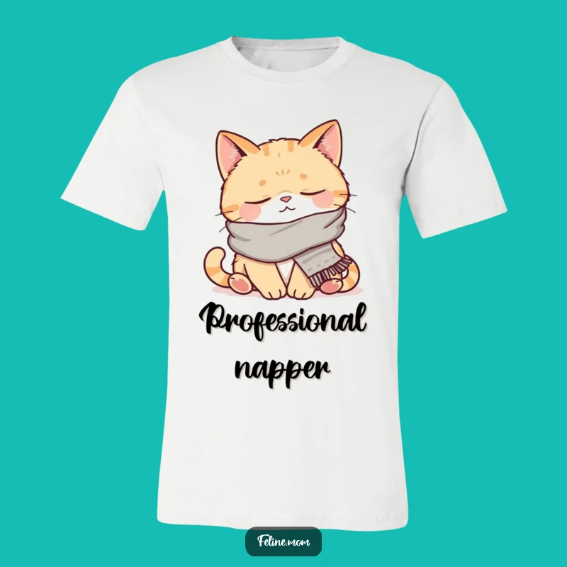 Funny Napping Cat T-Shirt: Cozy Scarved Feline, Relaxed Humor Gift for Cat Fans