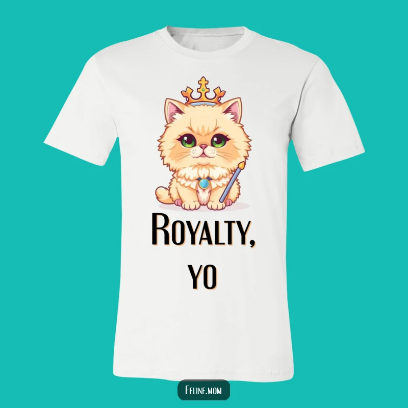 Funny Regal Persian Cat T-Shirt - Crowned King Sceptre Cat Tee