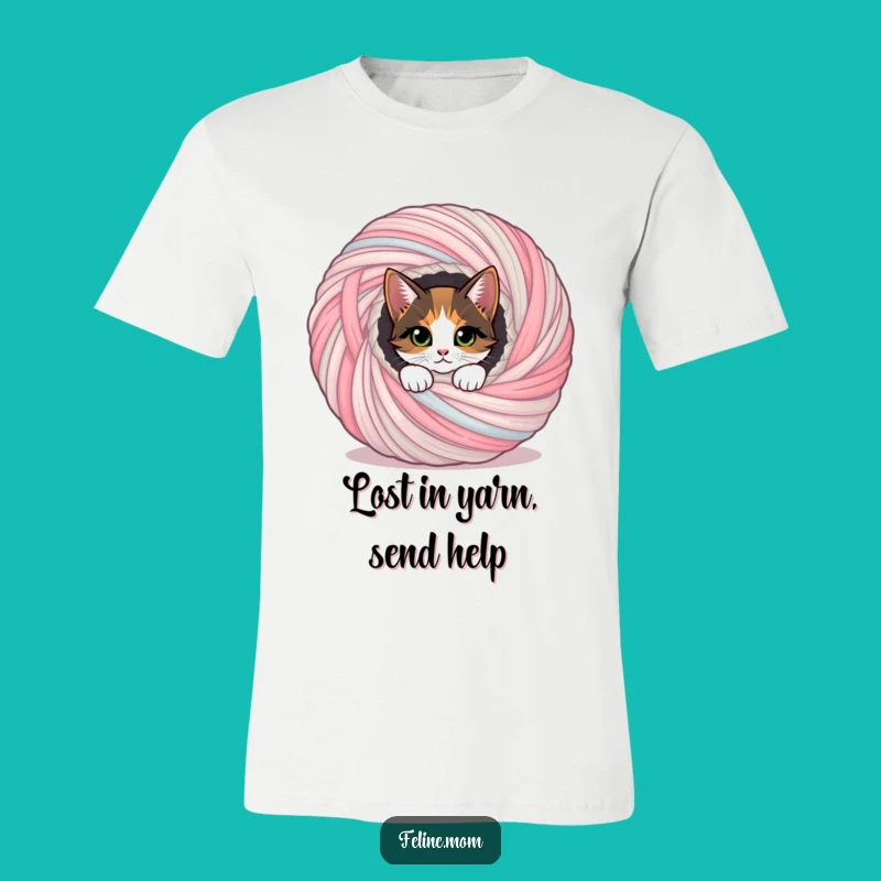 Funny Calico Cat T-Shirt: Yarn Ball Peek-a-Boo Adventure Tee