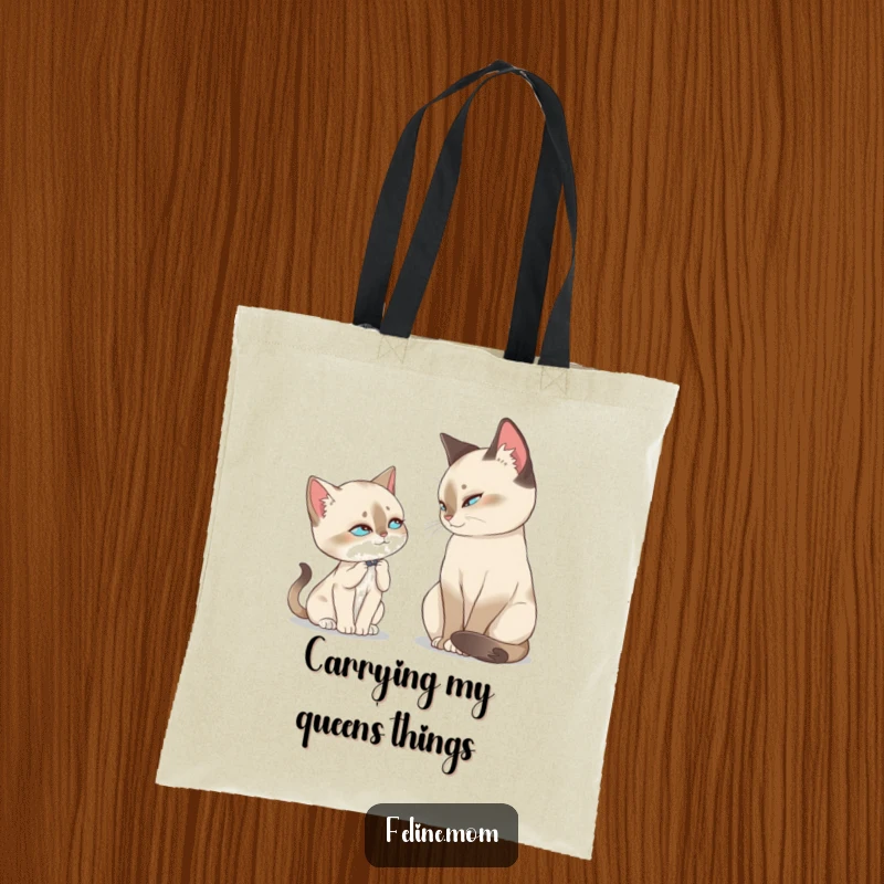 Funny Siamese Cat Tote Bag, a regal Siamese cat offers a loving slow blink, a symbol of peace and affection beautifully displayed
