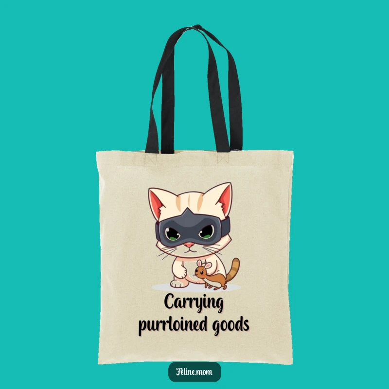 Funny Bandit Cat Tote Bag: Cute Mischief, Shopping with a Toy Mouse Thief!