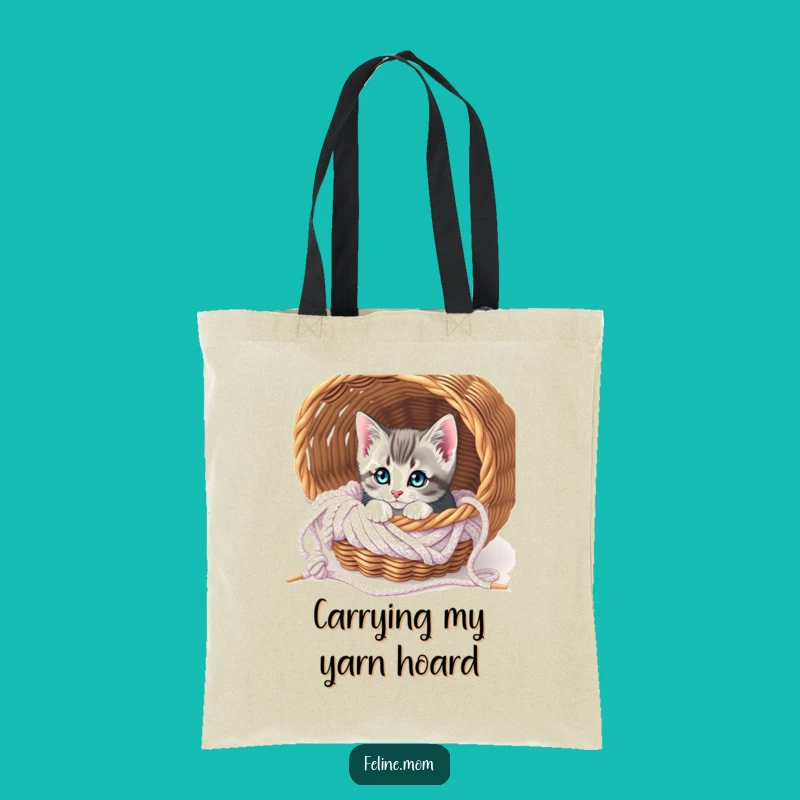 Funny Curious Kitten Knitting Tote Bag - Carry Your Yarn and Fun