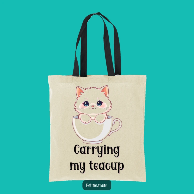 Funny Fluffy Cat Teacup Tote Bag - Carry Your Feline Friend