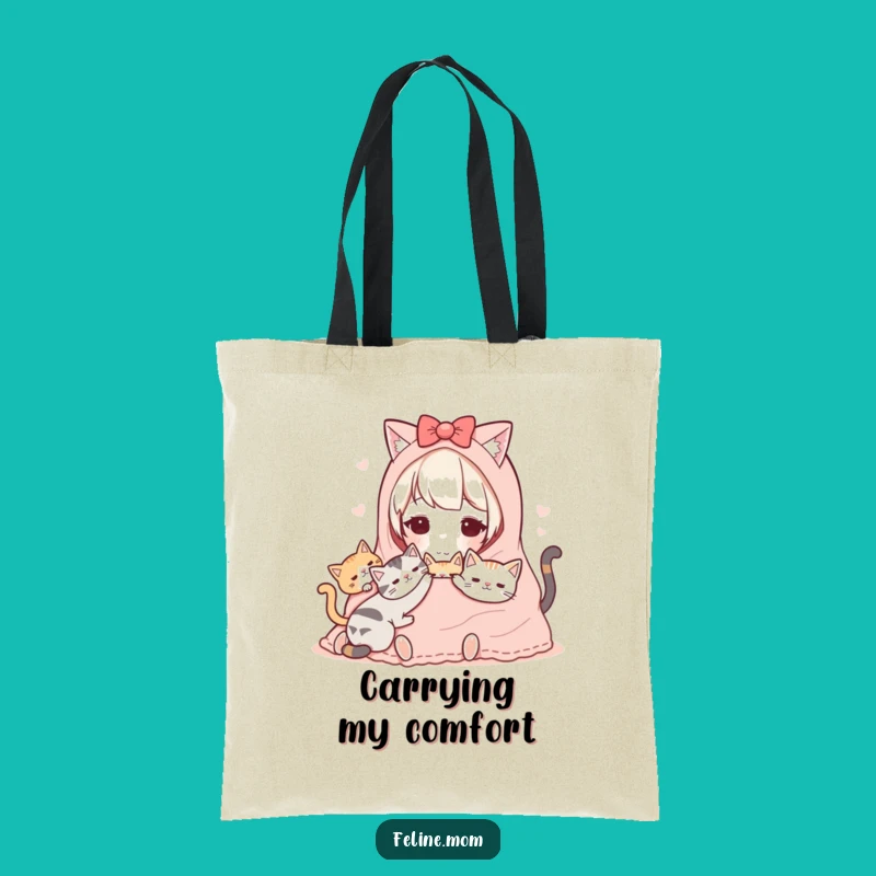 Funny Kawaii Cat Lady Tote Bag: Cozy Cats Scene, Great Funny Gift