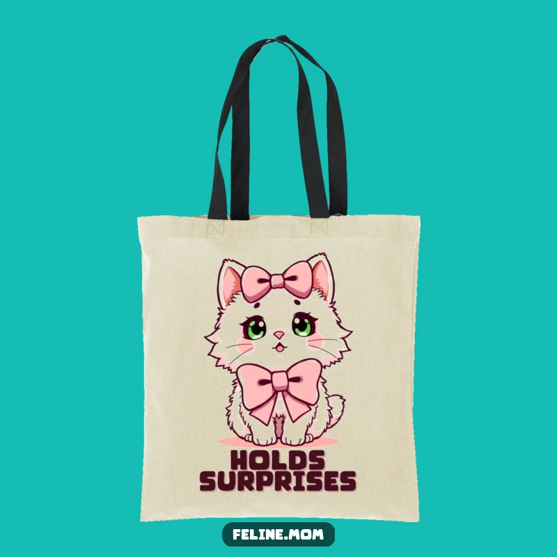 Funny Surprised Cat Tote Bag: Fluffy Style, Carry Your Bow Surprise!