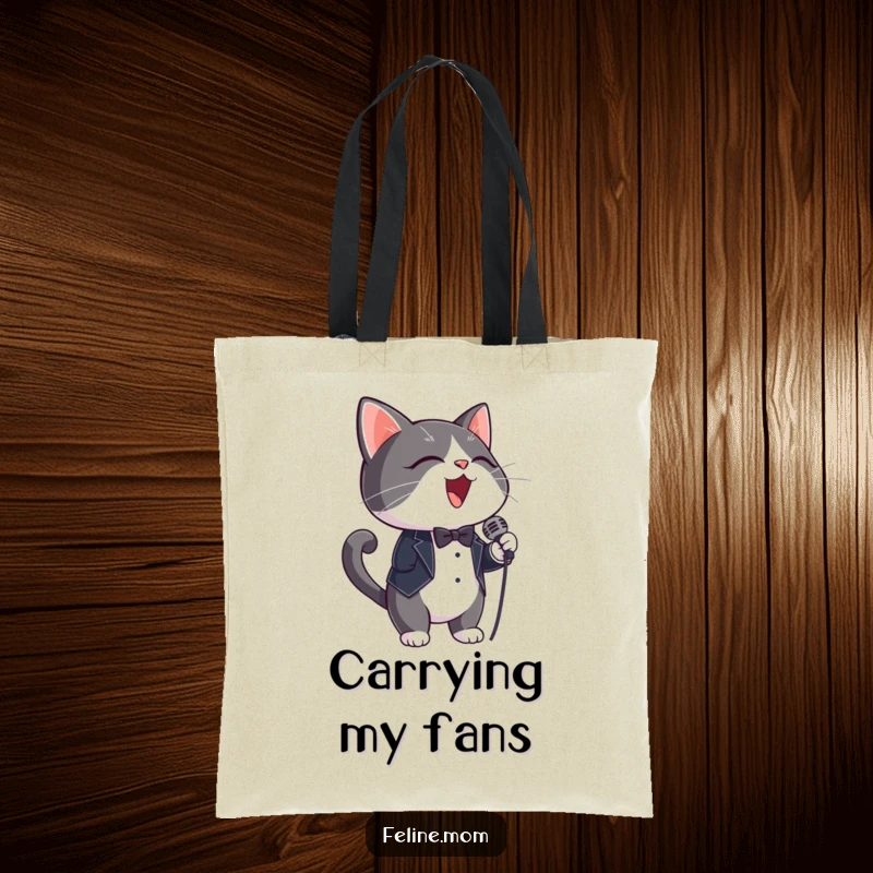 Funny Tote Bag: A tuxedo cat wearing a microphone, perfect for carrying your daily items.