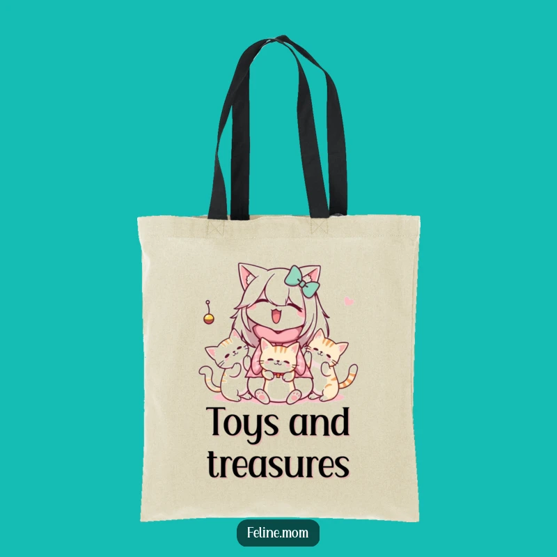 Funny Kawaii Cat Lady Tote Bag: Cats Toying Around, Great Funny Gift