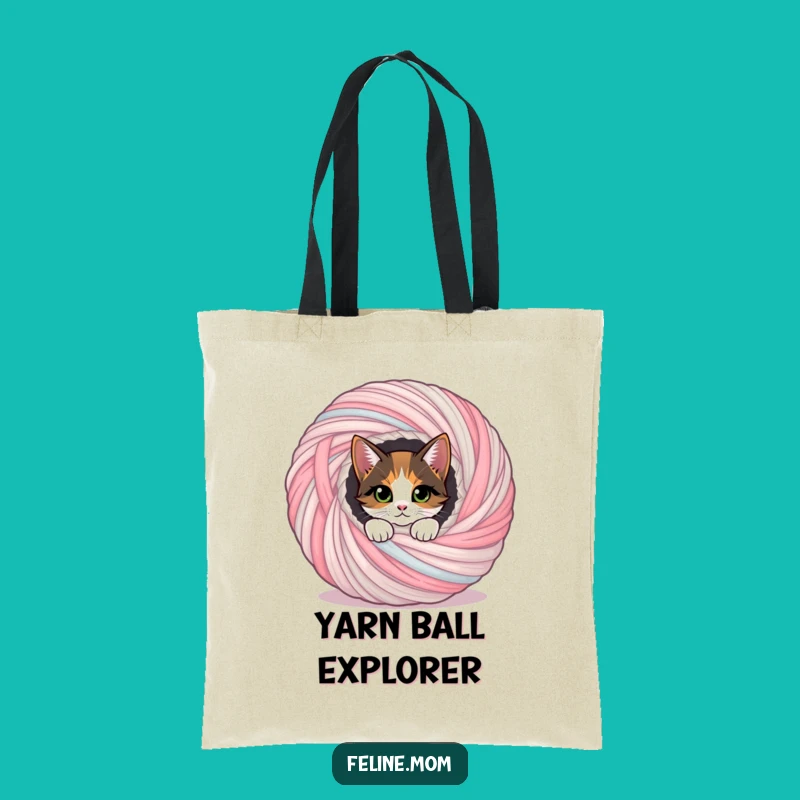 Funny Calico Cat Tote Bag: Yarn Ball Peek Explorer Bag